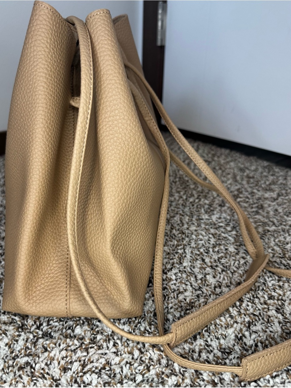 8 Other Reasons Beige Pebbled Faux Leather Tote Bag Minimalist Shoulder Purse - Picture 5 of 13